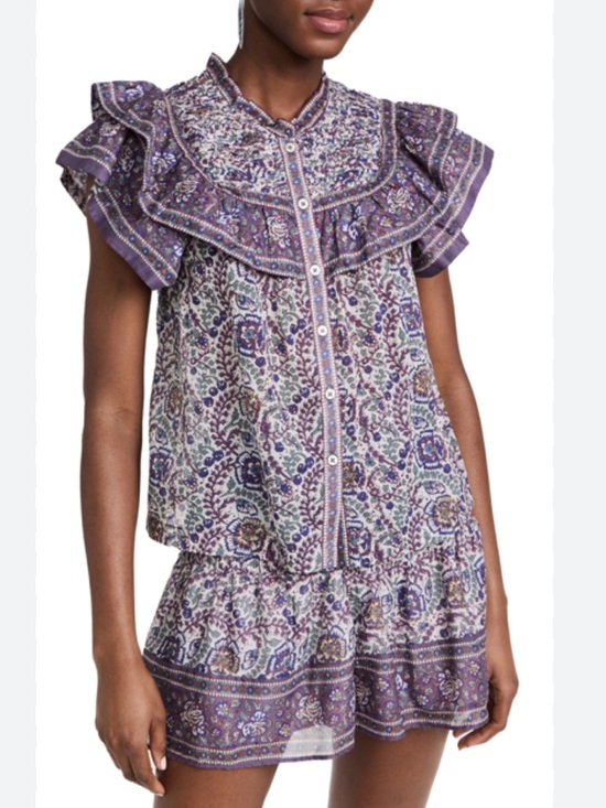 Sea New York Tops - Sea New York 100% Cotton Rosita Border Print Flutter Sleeve Top Size M Purple
